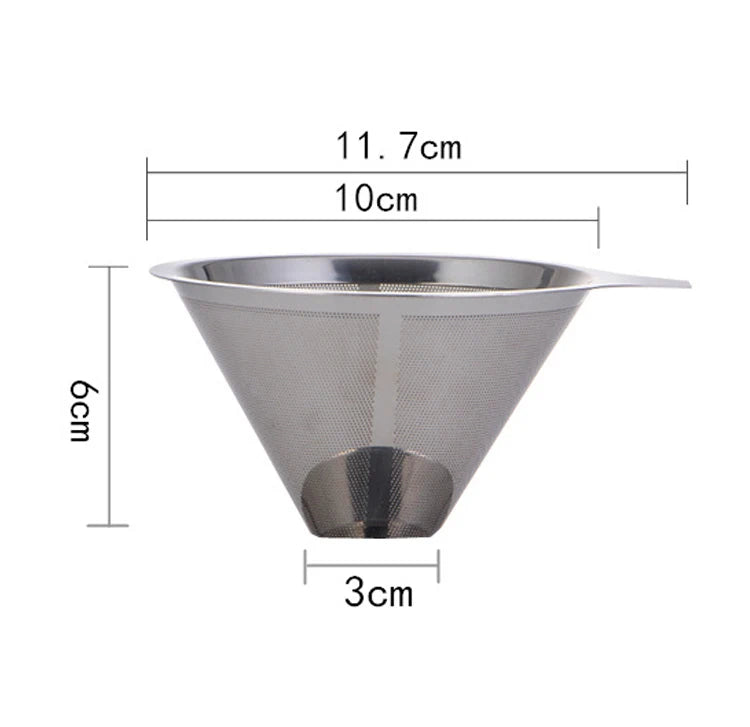 Reusable Coffee Filter Tea Strainer Stainless Steel Cone Coffee Filter Baskets Mesh Strainer Coffee Dripper With Stand Holder