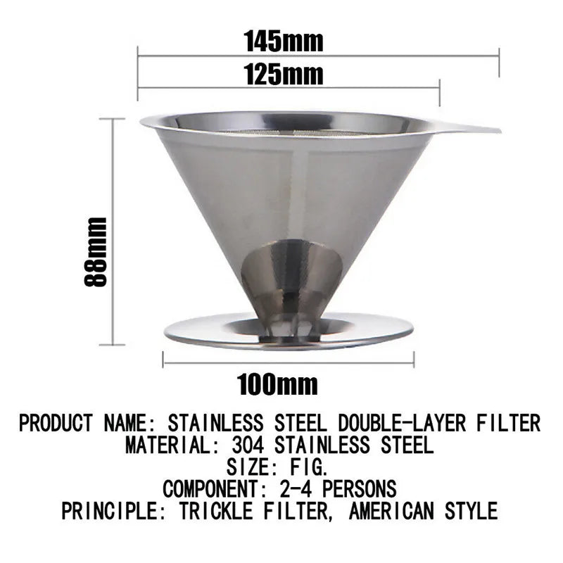 Reusable Coffee Filter Tea Strainer Stainless Steel Cone Coffee Filter Baskets Mesh Strainer Coffee Dripper With Stand Holder